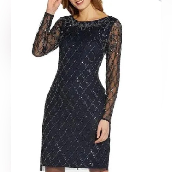 Adrianna Papell Midnight Sequin Long Sleeve Dress - Picture 1 of 8